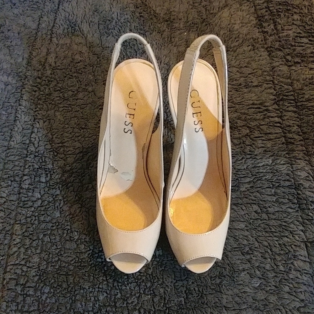 Guess Cream Patent Leather Slingback Peep Toe Pump